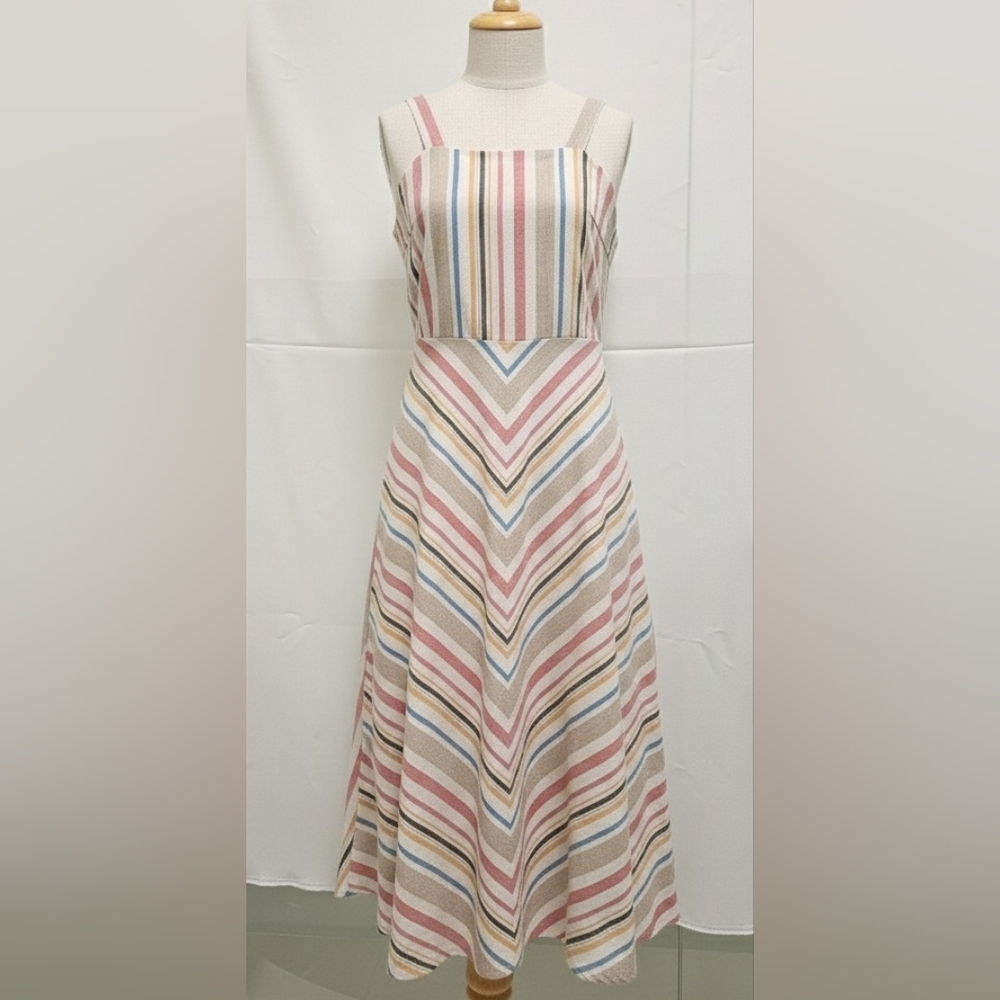 Loveriche Pastel Chevron Print Midi Spring Summer Dress Empire Waist  Small